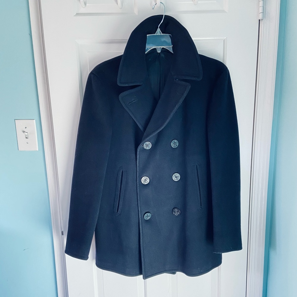 Vintage Navy Peacoat Mens Kersey Wool Navy Military Seaman’s coat Sz 40 EUC